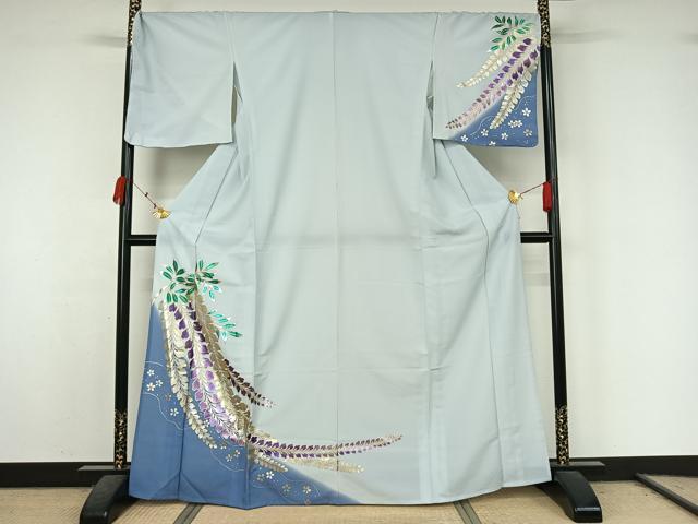 平和屋着物▽訪問着 単衣 藤花房 暈し染め 金銀彩 洗える着物 AABK3879jh