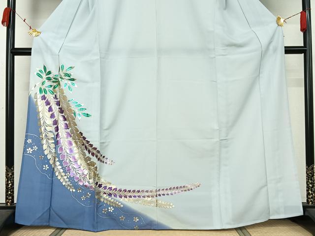 平和屋着物▽訪問着 単衣 藤花房 暈し染め 金銀彩 洗える着物 AABK3879jh