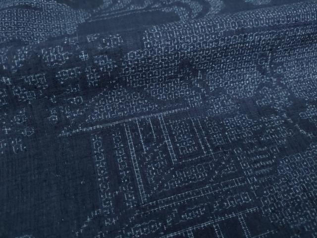 平和屋着物●結城紬 100亀甲 流水風景文 正絹 逸品 AABK3883ck