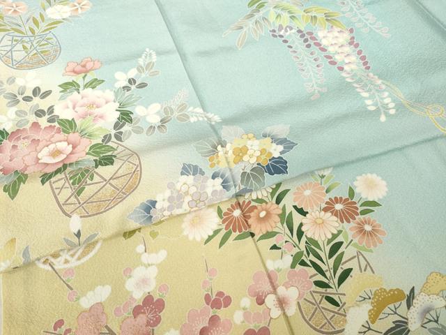 平和屋着物●訪問着 友禅 作家物 花篭 藤花房 暈し染め 金彩 正絹 逸品 AABK3892ck