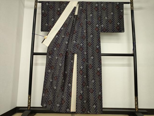 平和屋着物●久留米絣 単衣 幾何学文様 綿 逸品 AABK3898ck