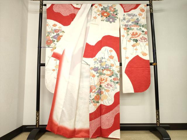 平和屋着物●豪華振袖 絞り 駒刺繍 流水花文 正絹 逸品 AABK3901ck