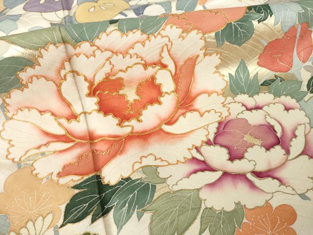 平和屋着物●豪華振袖 絞り 駒刺繍 流水花文 正絹 逸品 AABK3901ck
