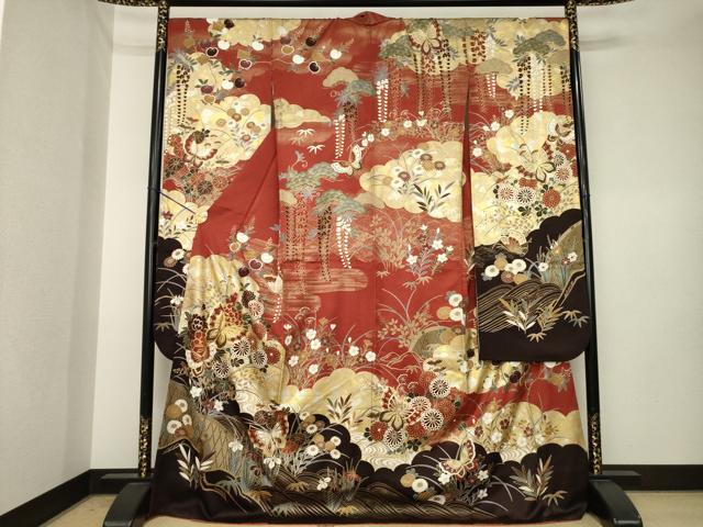 平和屋着物●谷崎潤一郎の世界 振袖 駒刺繍 花蝶文 ロング丈 正絹 逸品 AABK3912ck