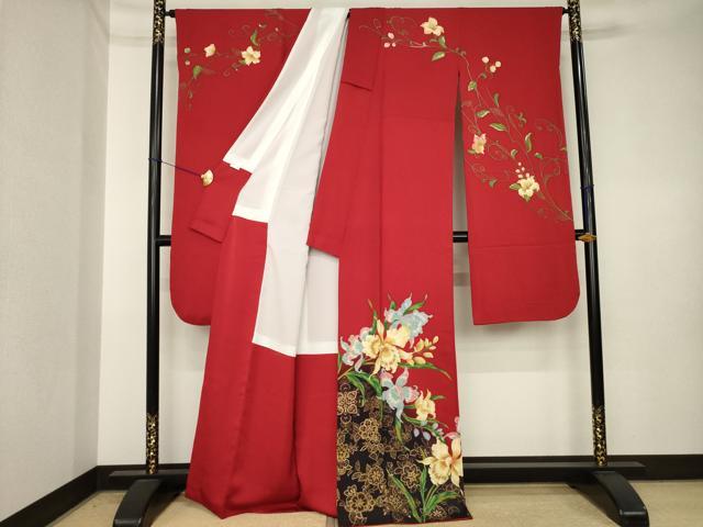 平和屋着物●豪華振袖 刺繍 草花文 正絹 逸品 AABK3914ck