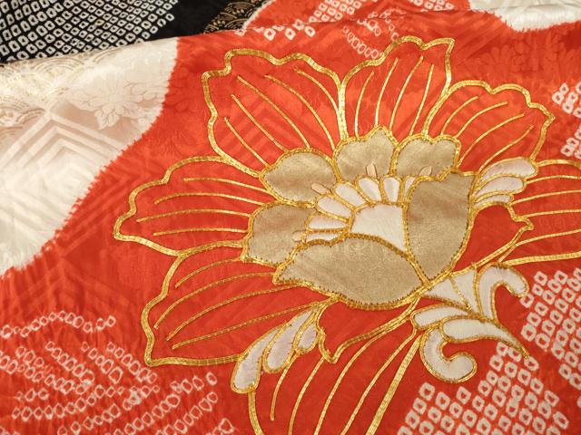 平和屋着物●豪華振袖 総絞り 駒刺繍 更紗花文 正絹 逸品 AABK3915ck