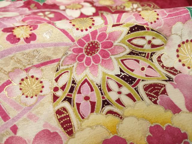 平和屋着物●豪華振袖 刺繍 花毬文 暈し染め 金銀糸 金銀彩 銀通し地 正絹 逸品 AABK3921ck