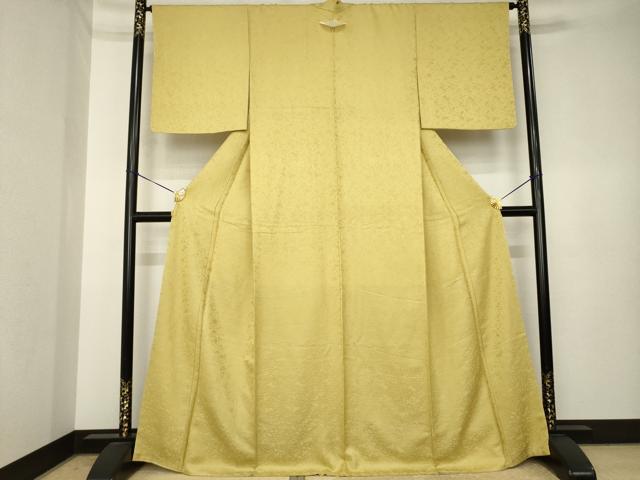 平和屋着物●上質な色無地 草花地紋 芥子色 正絹 逸品 未使用 AABK3922ck