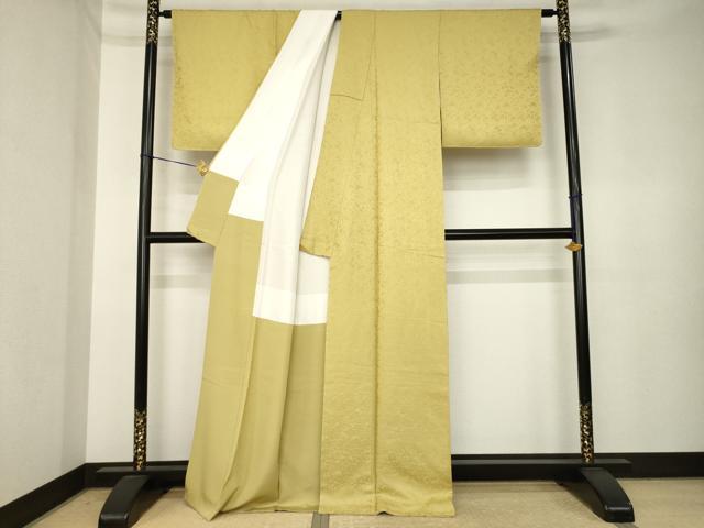 平和屋着物●上質な色無地 草花地紋 芥子色 正絹 逸品 未使用 AABK3922ck