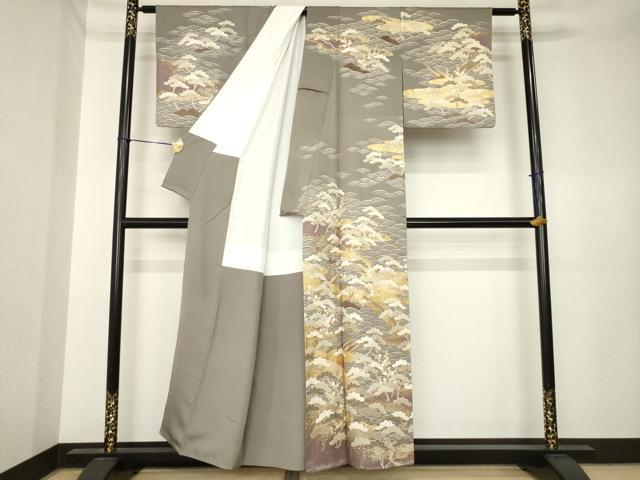 平和屋着物●訪問着 駒刺繍 渡り橋松文 正絹 逸品 AABK3925ck