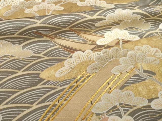 平和屋着物●訪問着 駒刺繍 渡り橋松文 正絹 逸品 AABK3925ck