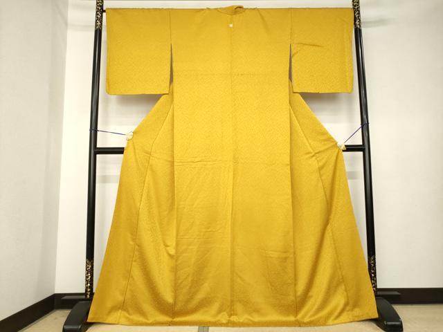 平和屋着物●上質な色無地 箔散らし地紋 山吹茶色 正絹 逸品 AABK3931ck