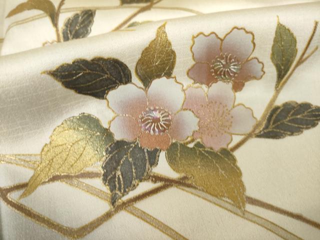 平和屋着物●訪問着 螺鈿 枝花文 暈し染め 金銀彩 正絹 逸品 AABK3935ck