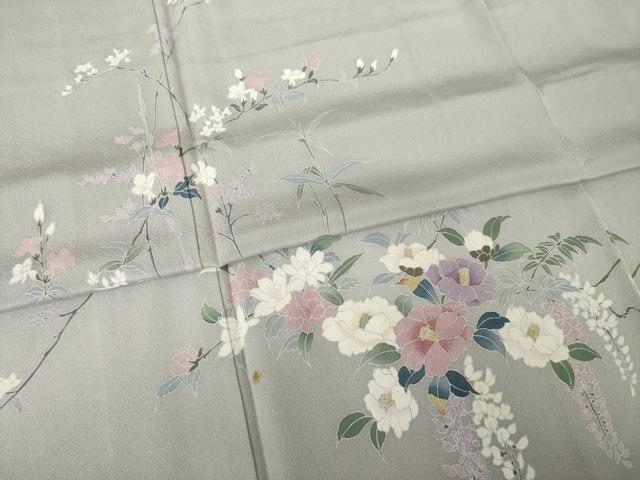 平和屋着物●訪問着 友禅 枝花文 ロング丈 正絹 逸品 AABK3939ck