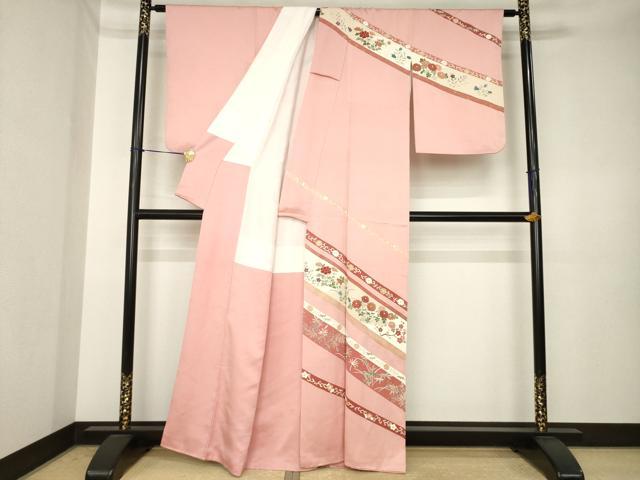 平和屋着物●訪問着 刺繍 草花文 金彩 正絹 逸品 AABK3941ck