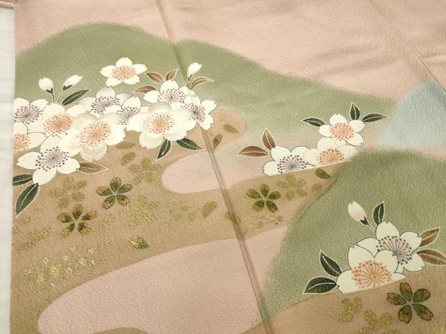 平和屋着物●ファッションデザイナー 花井幸子 訪問着 刺繍 エ霞桜尽くし 暈し染め 金彩 正絹 逸品 AABK3942ck