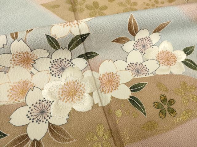 平和屋着物●ファッションデザイナー 花井幸子 訪問着 刺繍 エ霞桜尽くし 暈し染め 金彩 正絹 逸品 AABK3942ck