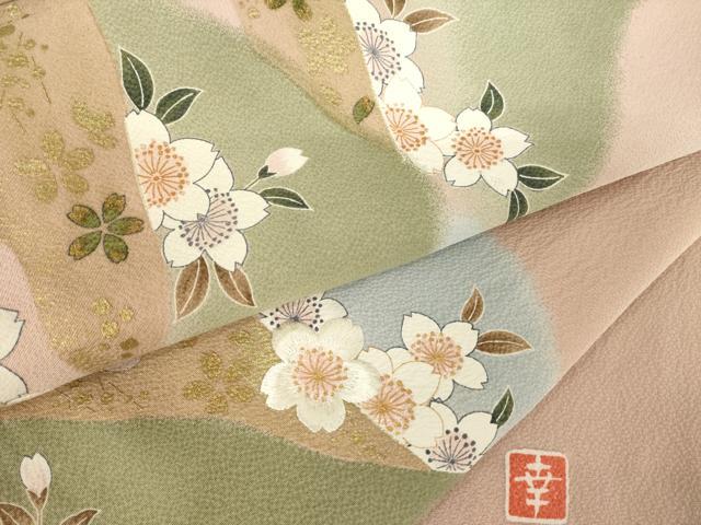 平和屋着物●ファッションデザイナー 花井幸子 訪問着 刺繍 エ霞桜尽くし 暈し染め 金彩 正絹 逸品 AABK3942ck