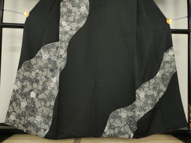平和屋着物●訪問着 辻が花 流水花文 黒地 正絹 逸品 AABK3943ck