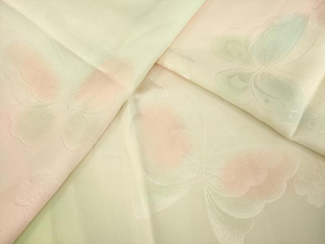 平和屋着物●振袖用長襦袢 無双仕立て 花蝶地紋 暈し染め 半衿刺繍 正絹 逸品 AABK3947ck
