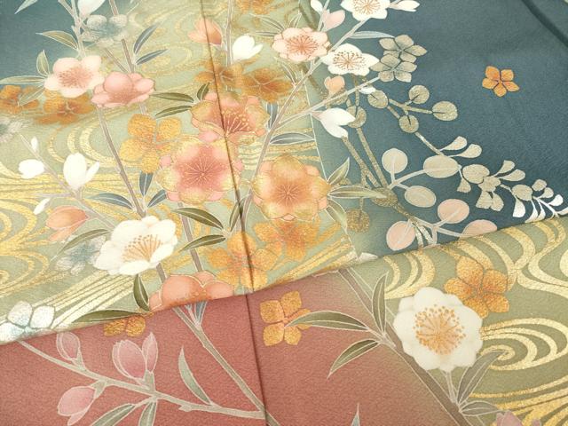 平和屋着物●訪問着 作家物 流水枝花文 暈し染め 金彩 正絹 逸品 AABK3948ck
