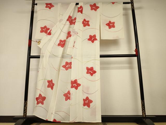 平和屋着物*夏物 小紋 絽 絞り 芝葉文 正絹 逸品 AABK3973jd