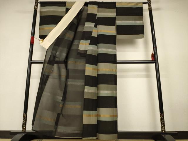平和屋着物*夏物 小紋 紗 横段文 金銀糸 正絹 逸品 AABK3995jd