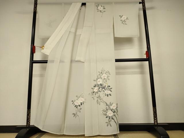 平和屋着物*夏物 訪問着 絽 手描き 花鳥文 銀彩 正絹 逸品 AABK4005jd