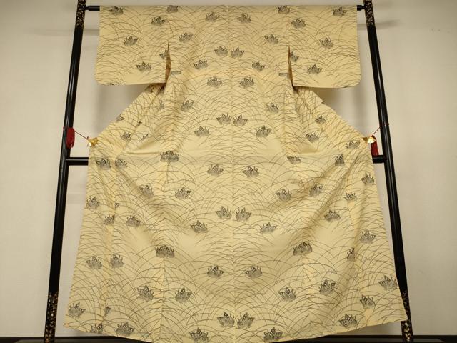 平和屋着物*夏物 小紋 絽 型染め 芝舞蝶文 正絹 逸品 AABK4011jd