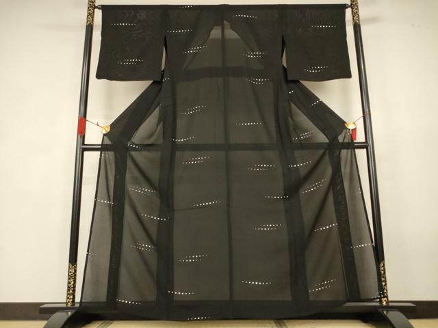 平和屋着物*夏物 小紋 絽 横段丸文 黒地 正絹 逸品 AABK4026jd