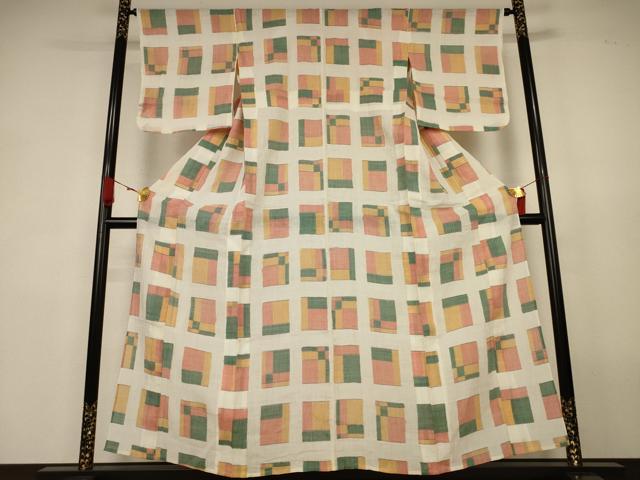 平和屋着物*夏物 小千谷ちぢみ 幾何学文様 麻 逸品 AABK4027jd