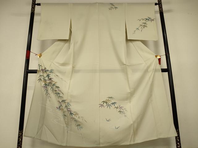 平和屋着物*夏物 訪問着 絽 友禅 流水笹文 蝶 正絹 逸品 AABK4032jd