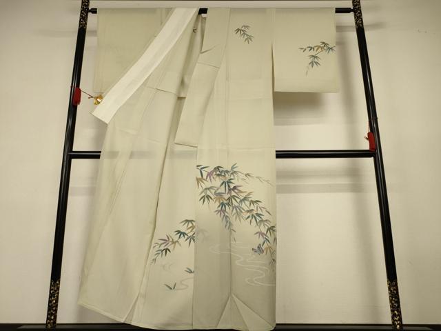 平和屋着物*夏物 訪問着 絽 友禅 流水笹文 蝶 正絹 逸品 AABK4032jd