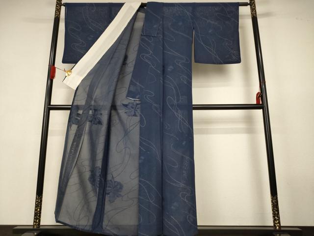 平和屋着物*夏物 小紋 紗 舞花文 銀糸 正絹 逸品 AABK4059jd