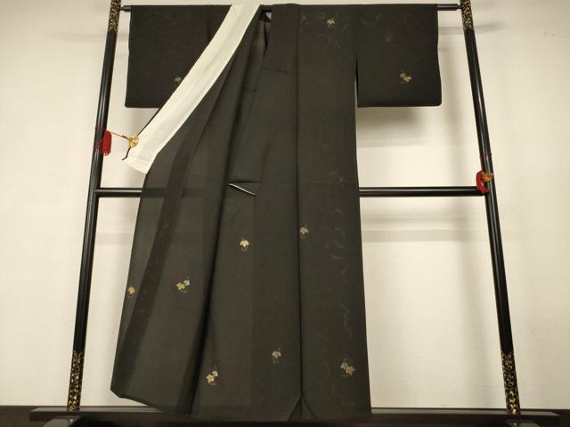 平和屋着物*夏物 訪問着 絽 総刺繍 蔦の葉文 黒地 金銀糸 正絹 逸品 AABK4078jd