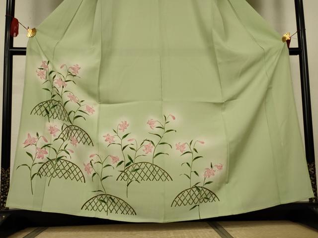 平和屋着物*夏物 手描き友禅作 腰原淳策 訪問着 絽 草花文 暈し染め 正絹 逸品 AABK4087jd