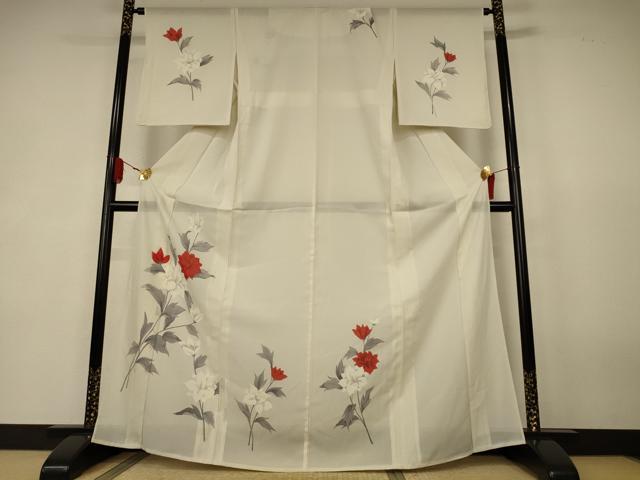 平和屋着物*夏物 訪問着 絽 手描き 草花文 正絹 逸品 AABK4095jd