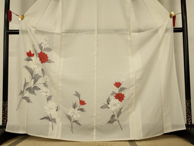 平和屋着物*夏物 訪問着 絽 手描き 草花文 正絹 逸品 AABK4095jd