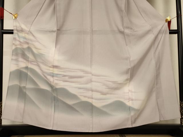 平和屋着物*夏物 訪問着 縦絽 遠山風景文 暈し染め 正絹 逸品 AABK4097jd