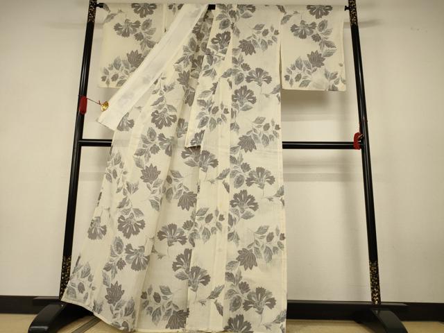 平和屋着物*夏物 本場小千谷ちぢみ 草花文 麻 逸品 AABK4100jd