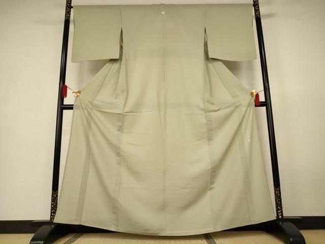平和屋着物*夏物 伝統工芸師 服部光擴 江戸小紋 絽 万筋 緑色×白色 反端付き 正絹 逸品 AABK4105jd