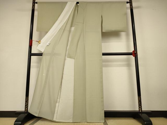 平和屋着物*夏物 伝統工芸師 服部光擴 江戸小紋 絽 万筋 緑色×白色 反端付き 正絹 逸品 AABK4105jd