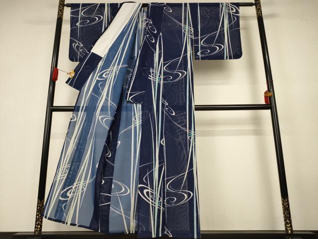平和屋着物*夏物 小紋 絽 幾何学文様 洗える着物 AABK4109jd