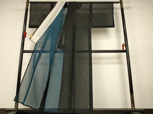 平和屋着物*夏物 小紋 紗 笹文 黒地 正絹 逸品 AABK4110jd