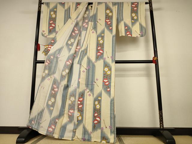 平和屋着物*夏物 小紋 浴衣兼用 綿絽 草花文 勝虫 綿 AABK4113jd