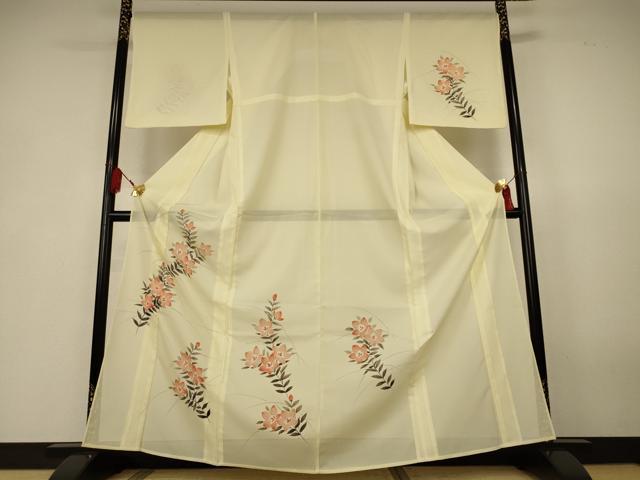 平和屋着物*夏物 訪問着 絽 手描き 草花文 洗える着物 AABK4119jd