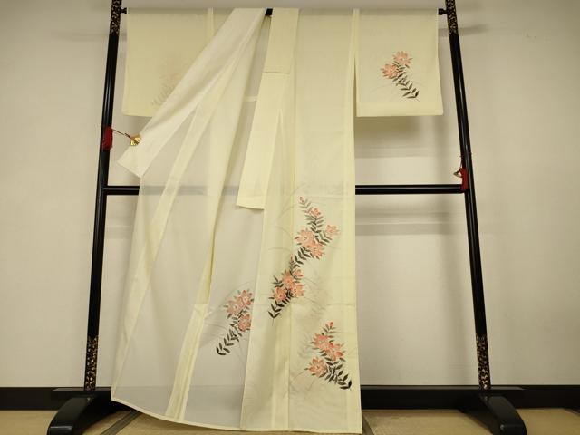 平和屋着物*夏物 訪問着 絽 手描き 草花文 洗える着物 AABK4119jd