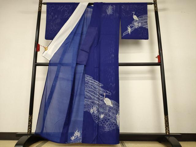 平和屋着物*夏物 訪問着 絽 流水文 鶴 金彩 洗える着物 AABK4120jd