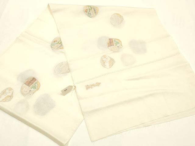 平和屋本店▼和装小物 帯揚げ 寿光織 貝合わせ風景文 金銀糸 逸品 AABK4164ay