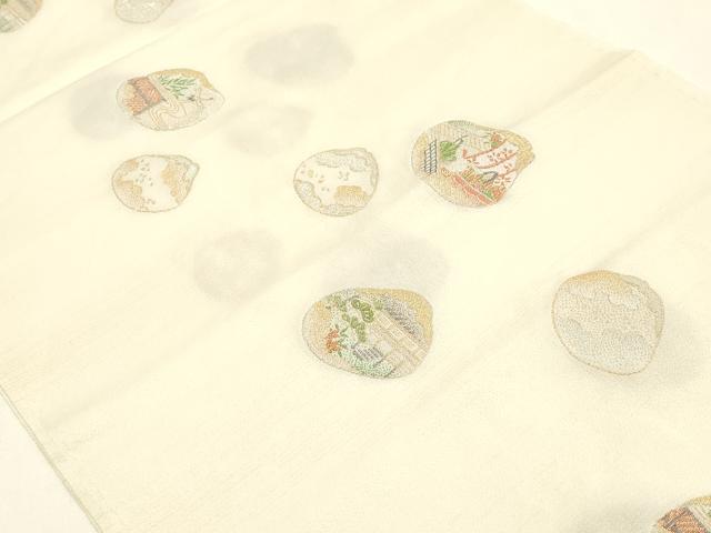 平和屋本店▼和装小物 帯揚げ 寿光織 貝合わせ風景文 金銀糸 逸品 AABK4164ay